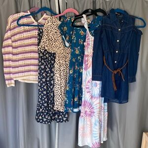 Mixed brands of Girls Colorful Dress and Sweater Collection. Size medium/large.
